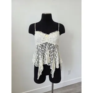 Nectar Lace Top Ivory Cream Fairy Festival Angel Coquette Sheer Y2K 90s Small thumbnail 2