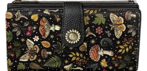 Floral Mushroom Black Leather Phone Wallet with Snap Closure thumbnail 1