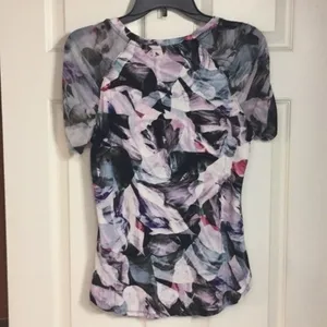 Jennifer Lopez Sheer Mesh Floral Ruched Baby Tee Y2K Top Women’s Size Small thumbnail 3