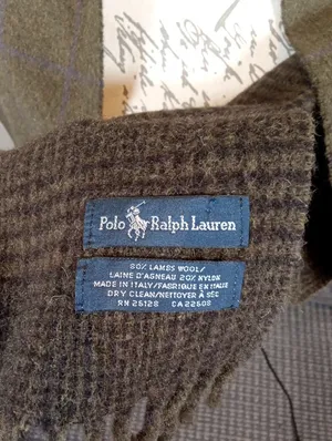 Polo by Ralph Lauren Olive Fringe Scarf Lambswool Windowpane Old Money thumbnail 6