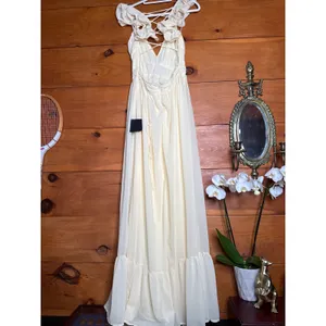 NWT Lulus Soiree Celebration Light Yellow Ruffled Lace-Up Maxi Dress Tiered S thumbnail 6