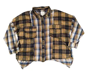 POL Patchwork Flannel Shirt Women Small‎ Yellow Plaid New Studded Raw Hem FWT66 thumbnail 1