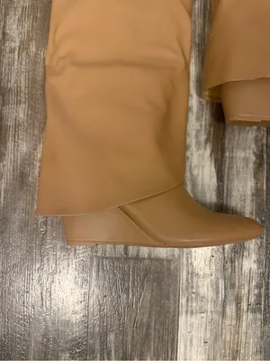 Over-the-Knee Smooth Beige Faux Leather Wedge Boots Size 9.5 Wide thumbnail 5