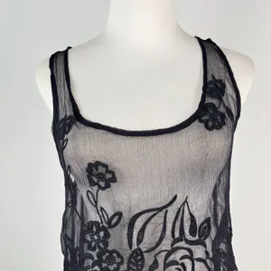 NWOT Johnny Was Silk Black Sheer Floral Embroidered Lace Tank Top Sz S thumbnail 3