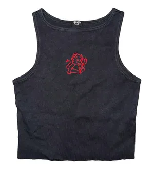 John Galt Black Cut Off Tank Top Red Devil Embroidered Y2K Indie Sleaze Grunge thumbnail 1