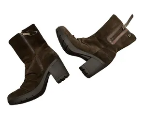 Bussola Chocolate Coffee Brown Suede Lug Sole Platform Zippered Boots 38 thumbnail 3