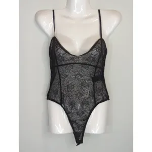 Zara Black Lace Bodysuit Women's Small Sheer Mesh Scoop Neck‎ Shell Chic NWT thumbnail 2