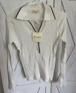 Marled Reunited Ivory Sweater With Black Tipping thumbnail 1