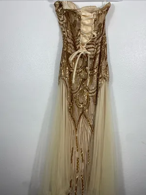 Strapless Gold Sequin Evening Column Dress Size L thumbnail 7