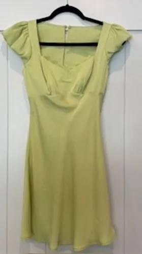 Lush Mini Dress Square Neck Puff Sleeve Cutout Back A-Line Green XS‎ thumbnail 1