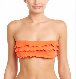 OndadeMar Bandeau Bikini Top Womens Medium Orange Ruffle Strapless Swim Beach thumbnail 1