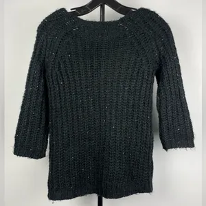 Anthropologie Knitted & Knotted Black Knit Sequin Sunstitch 3/4 Sleeve‎ Sweater thumbnail 6