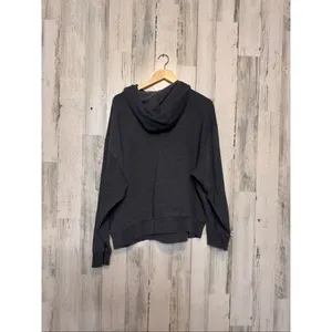 PINK Victoria's Secret Hoodie Womens Large Dark Grey Solid Pullover Sweatshirt thumbnail 2