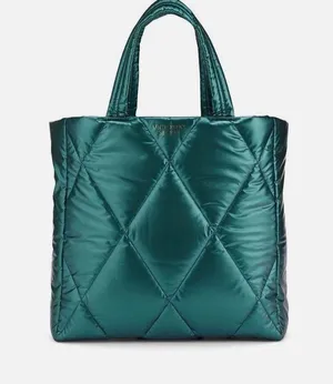 NWT! Victoria's Secret Green Silver Quilted Tote Bag thumbnail 1