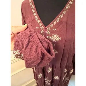 NWT Free People Arianna Embroidered Peasant Mini Tunic Top Bark Brown Boho thumbnail 3