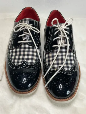 Johnston & Murphy Women’s Black Patent Leather Gingham Wingtip Oxford Shoes Size 7M thumbnail 2