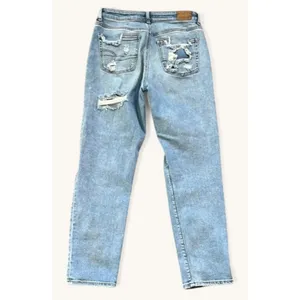 American Eagle Mom Jeans Women's 4 High Rise Distressed Stretch Denim Blue thumbnail 2
