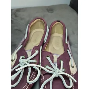Sperry Burgundy Leather Boat Shoes with Cream Accent thumbnail 7