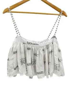 KOCH Book Writing Print Top Tiered Ruffle‎ Crop Tank Made In USA Size Small thumbnail 1