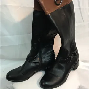 Bandolino Tall Black Brown Vegan Leather Buckle Zip Up Boot Size 61/2 thumbnail 3