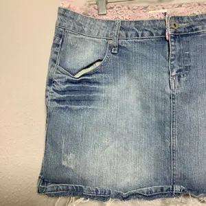 Deb Jeans Vintage Y2K Denim‎ Pink Lace Trim Coquette Feminine Mini Skirt Sz 16 thumbnail 2