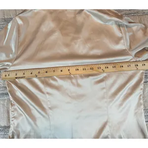 Cabi Champagne Satin Feel Ruffle Bib Blouse Minimalist Beige Top Women's Medium thumbnail 5