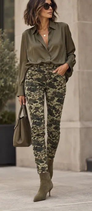 Anthropologie Pilcro High Rise Skinny Corduroy Pants Floral Camo Green Brown 29 thumbnail 1