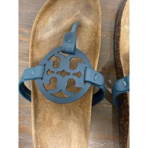 Tory Burch Miller Cloud Teal Blue Logo Thong Sandals Women's Size 9.5 thumbnail 3