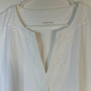 Lands End Womens White Cotton Sleeveless Embroidered Cover Up Dress XL 18 Resort thumbnail 5