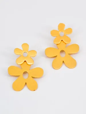 Madewell Double Flower Stud Drop Earrings Gold Toned thumbnail 3