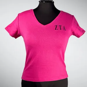 Port Authority Women’s Vintage Hot Pink Zeta Tau Alpha Babydoll V Neck Tee Size Small thumbnail 1