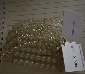 New Faux pearl Beaded Stretch Bracelet Set - Gold Accent thumbnail 1
