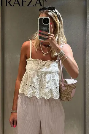 ZARA NWT Ecru EMBROIDERED STRAPPY TOP. Size XL thumbnail 4