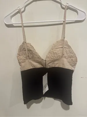 ZARA Two-Tone Ruched Bust Cami Dress - Beige & Black thumbnail 6