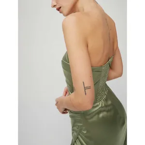 Reformation Barrow Silk Dress Artichoke Green Strapless Maxi Slit Size 8 NWT thumbnail 3