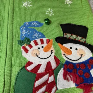 Tiara International Womens Size Large Christmas Cardigan Green Snowman Beaded thumbnail 14