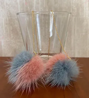 Kawaii cute faux fur pompom dangle threader earrings✨ thumbnail 1