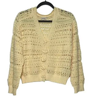 POL Crochet Cardigan Dandelion Yellow Size small Button Front Polyester thumbnail 1