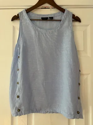 Rachel Rachel Roy Women Light Blue 100% Linen Side Button‎ Tank Top Size L thumbnail 1