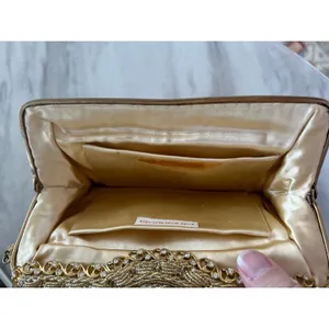 Le Goût du Jour Gold Beaded Swirl Rhinestone Filigree 50s Wrist Bag thumbnail 9