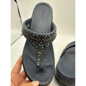 Crocs LiteRide Vibe Flip Sandals Navy Blue Studded Geometric Women 8 206084 thumbnail 6