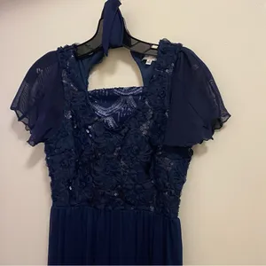 Emerald Sundae Womens Formal Maxi Dress S 32” Navy Blue Lace Sequin Top Pleated thumbnail 2