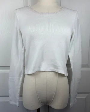 American eagle white lace trim long sleeve thumbnail 1