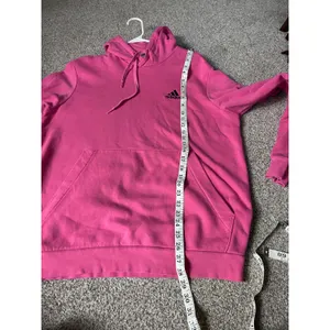 Adidas Pink Hoodie Womens L/G Pullover‎ Sweatshirt Embroidered Logo Activewear thumbnail 6