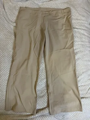 Check It Out Plus 2X Stretchy Bell Bottom Capris Slacks Tan thumbnail 1