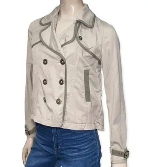 Free People Women’s Size 4 Light Gray Double Breasted Cotton Mini Trench Jacket thumbnail 2