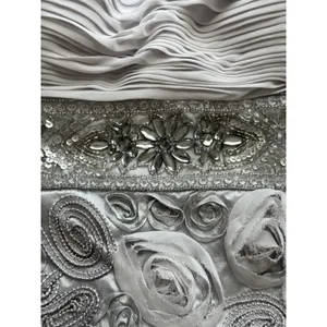 Sue Wong Nocturne NWT Embellish Beaded Rosette Dress 6‎ Platinum Silver Metallic thumbnail 4