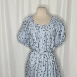 ROOLEE Wandering Free Blue Floral Dress Midi Tie Waist Buttons Raglan Small thumbnail 3