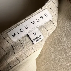 Miou Muse Linen Blend Ruched Midi Skirt M‎ Striped Minimalist Neutral Old Money thumbnail 7