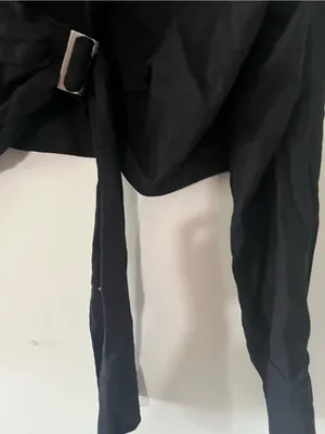 NWT Zara Black Linen Blend Cropped Long Sleeve Wrap Shirt XL Tie Front Coastal thumbnail 5